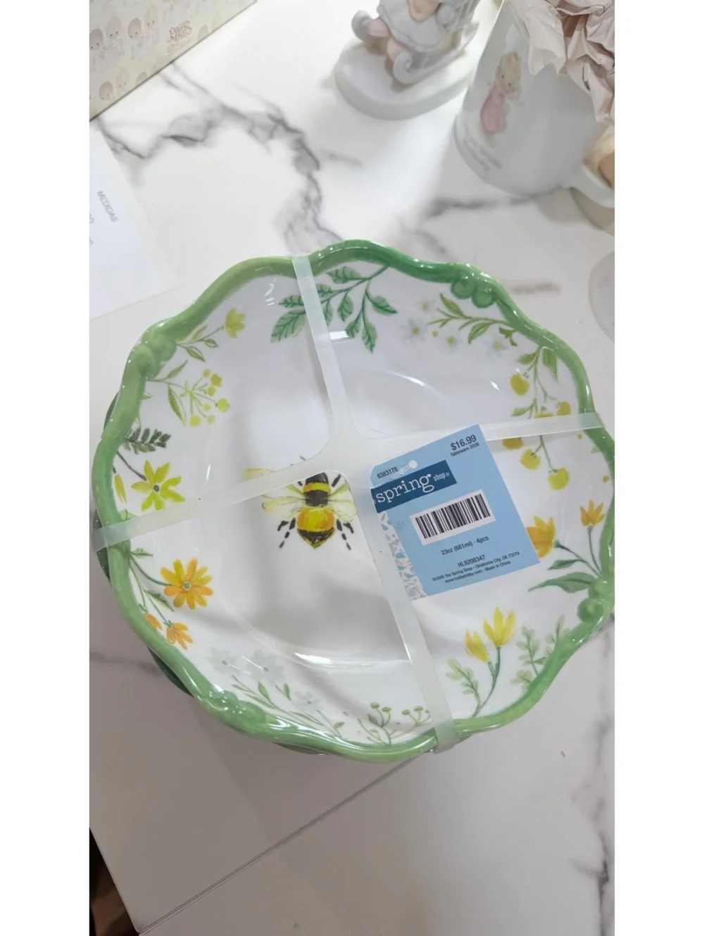 Green Florals & Bee Scalloped Plates